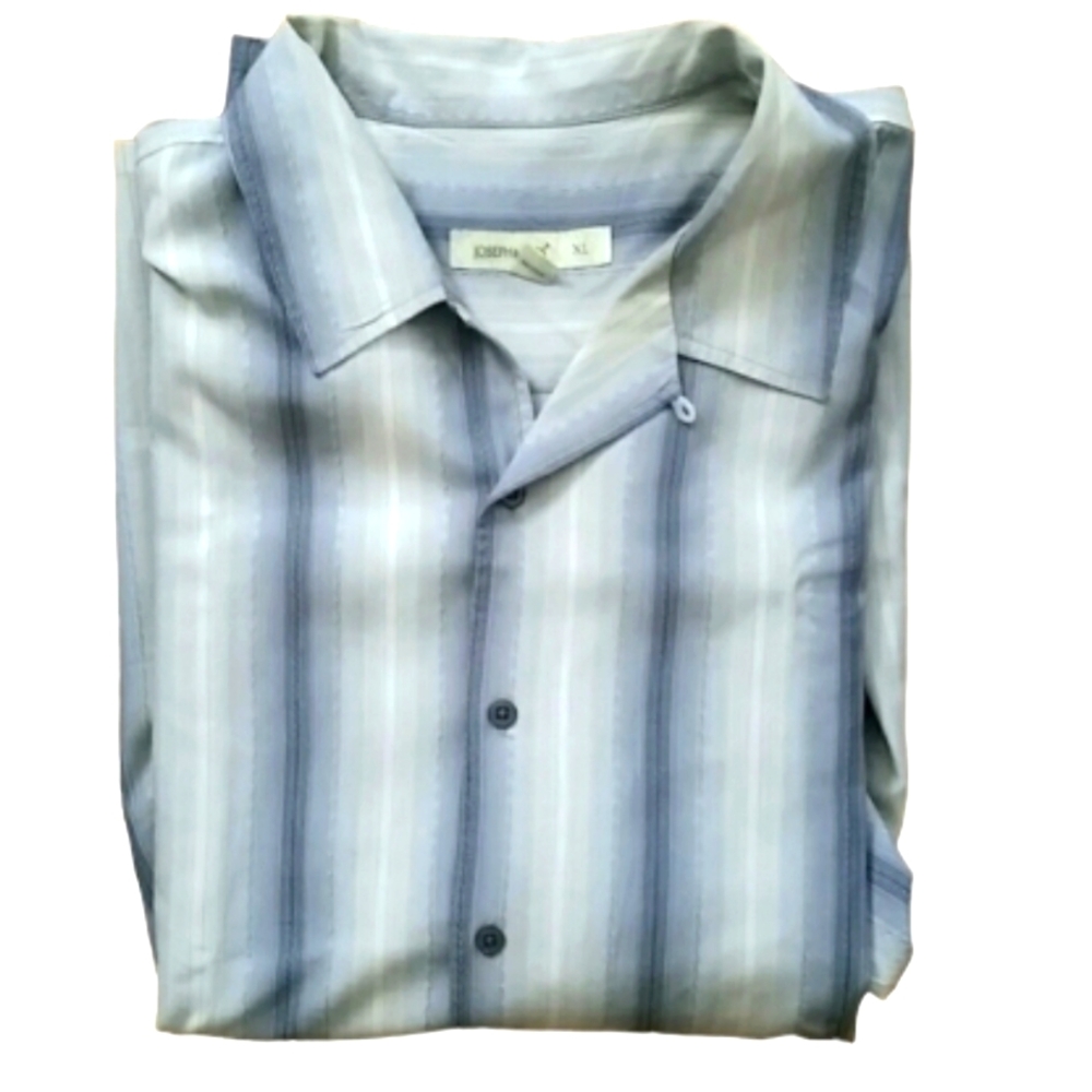 Joseph & Feiss Mens Silk Blue Striped Short Sleeve Buttondown Shirt Size XL